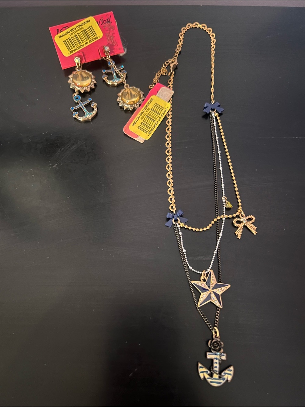 Betsey Johnson Anchors and Rockabilly Necklace and Earring Set
